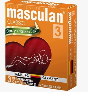 Презервативы Masculan Classic 3 , 3 шт. С колечками и пупырышками (Dotty+Ribbed)