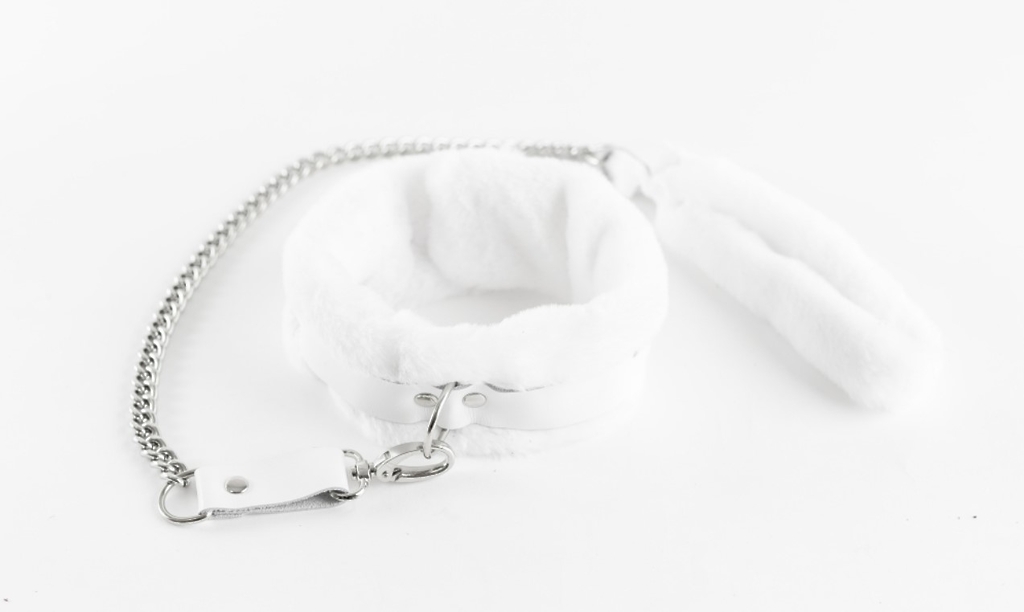 Ошейник из натуральной кожи с нежным мехом White