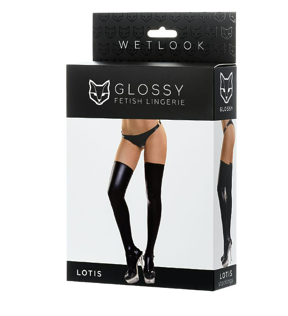 Чулки Glossy LOTIS из материала Wetlook, черный, XL