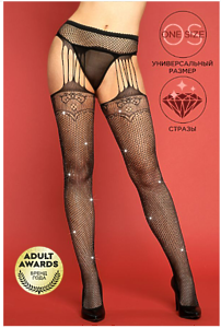 Чулки с поясом и стринги Candy Girl Christabel со стразами черные, OS