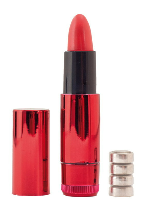 ВИБРОМАССАЖЕР BLACK & RED BY TOYFA «ПОМАДА», СИЛИКОН, КРАСНЫЙ, 9 СМ