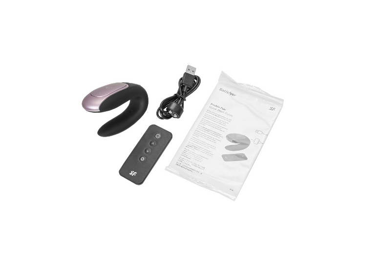 Стимулятор для пар Satisfyer Double Fun Connect App, с пультом ДУ, силикон, черный, 9 см
