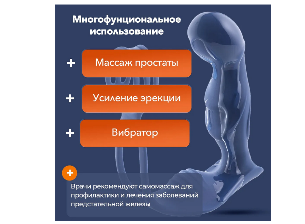 Урологический массажер простаты с нагревом и эрекционным кольцом, ABS+силикон
