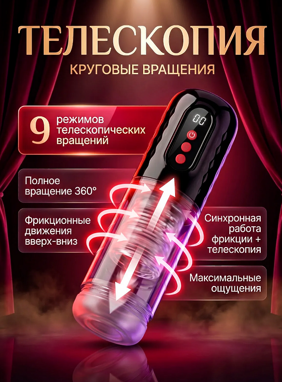Мастурбатор мужской реалистичный с телекскопией и вакуумом, со стонами